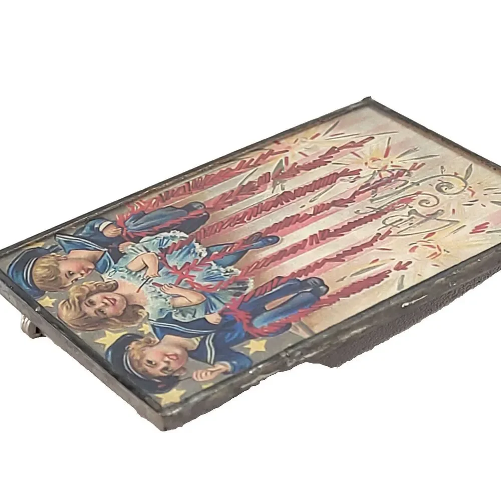 Lisa Hindsley Schureman Signed 1999‎ July 4th Stamp Pin BlueHouse Flag Sparklers